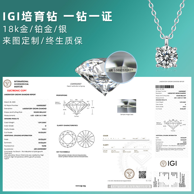 Factory Direct 18K Gold Custom Korean Sweet Style Bestie Gift S925 Silver One Carat Igi Cultured Diamond Necklace