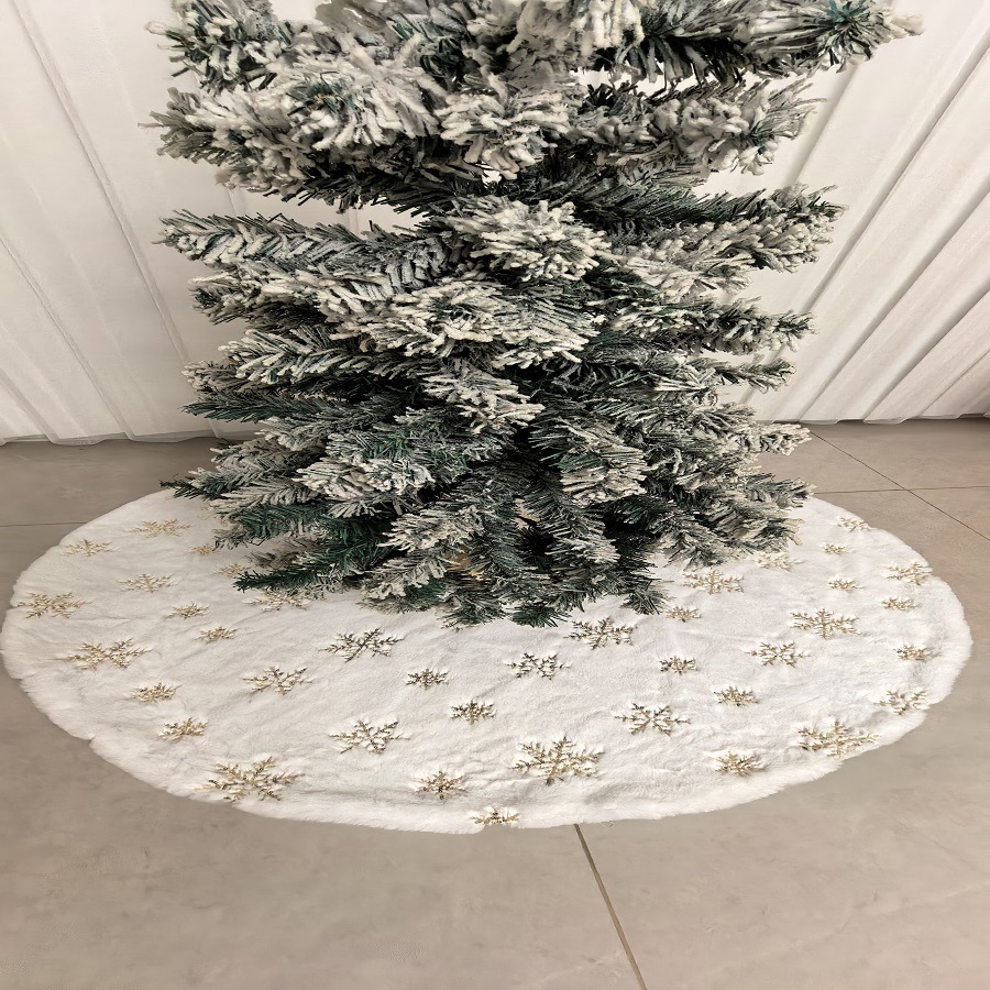 Christmas Tree Skirt Decorations. Rabbit Plush Embroidered Sequin Snowflake Tree Skirt. Golden Silver Snowflake Christmas Tree Skirt