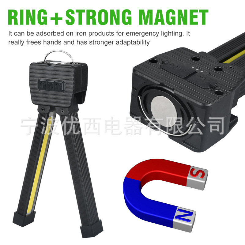 Cross-Border New Strong Light Flashlight Outdoor Multi-Functional Camping Style Lighting Flashlight Auto Repair Work Light Foldableing Cob Light