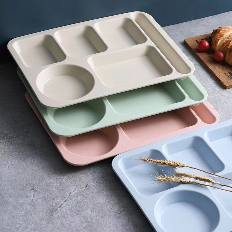 Creative Wheat Straw Dinner Plate Set for Home Adult Students Divided Fast Food Plate Thickeneded Canteen Rice Plate Bowl Cup and Saucer