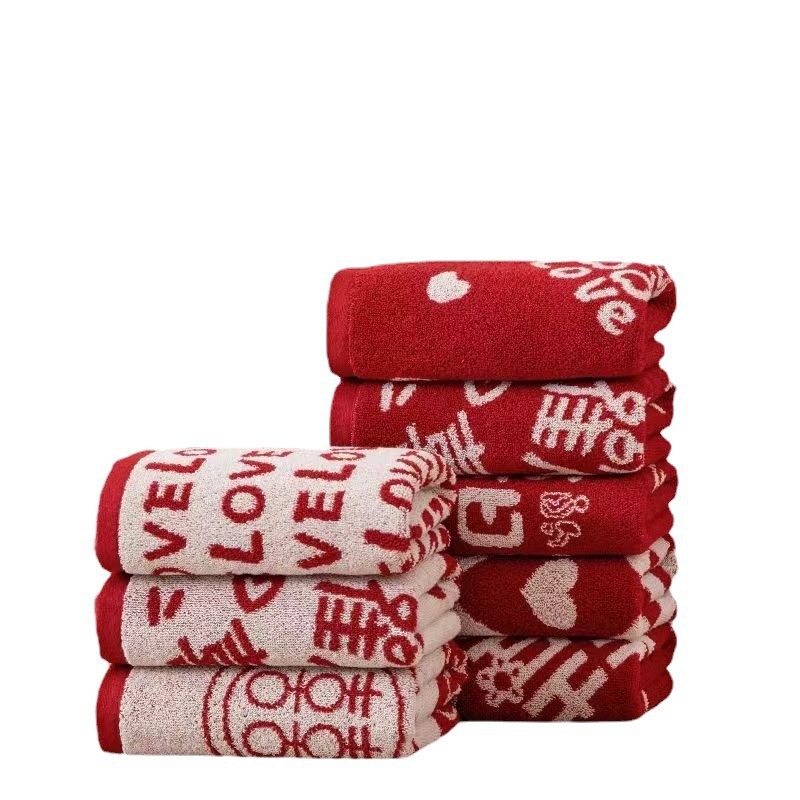 Cotton Wedding Towel Big Red Jacquard Happy Words Not Easy to Fell Hair Not Easy to Fell Wedding Gift Wedding Towel