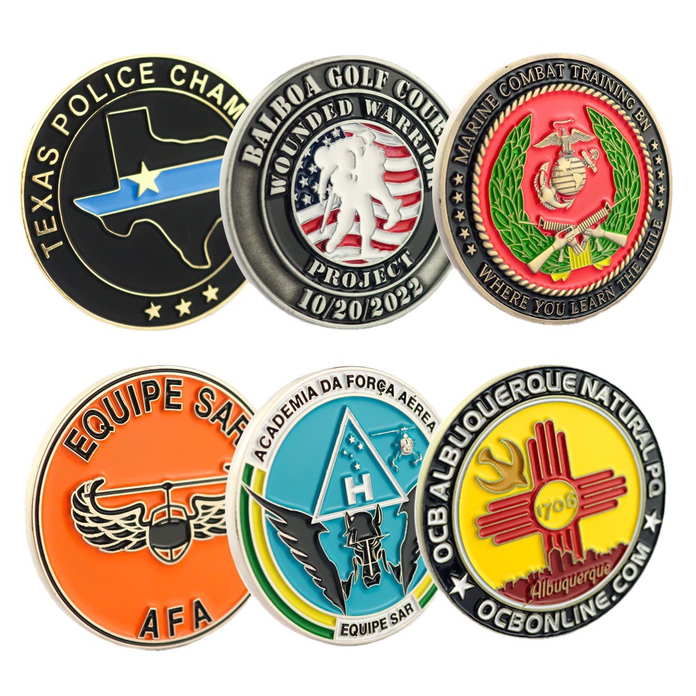 Cross-Border Commemorative Coins, Double-Sided Coins, Custom-Made Zinc Alloy Flat Paint Imitation Enamel Rope Edge Commemorative Double-Sided Coins