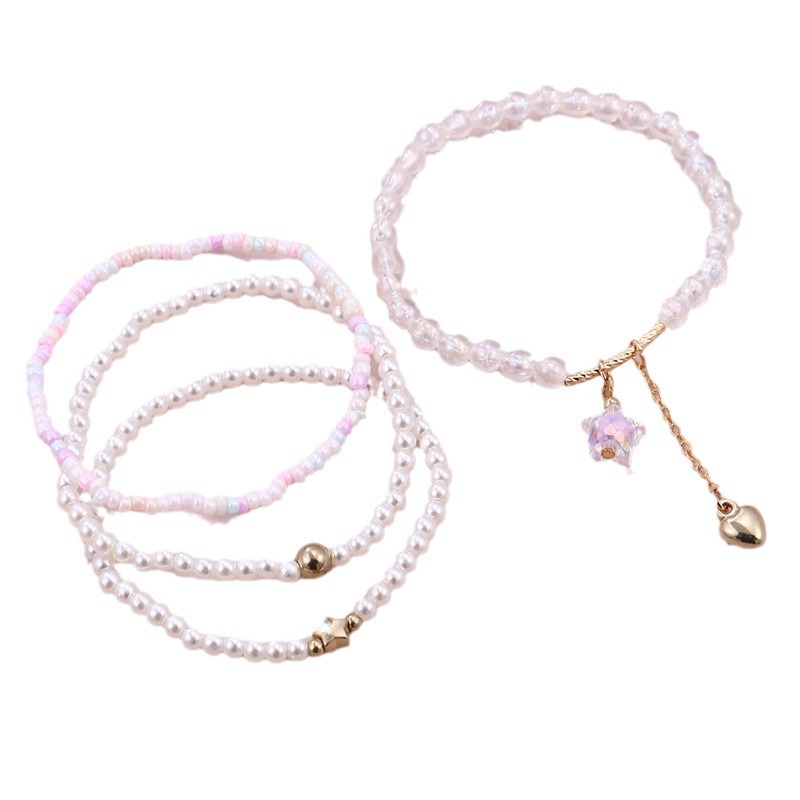 Spring New foot decoration simple cute colorful rice beads Pearl handmade beaded love pendant cross-border children's anklet