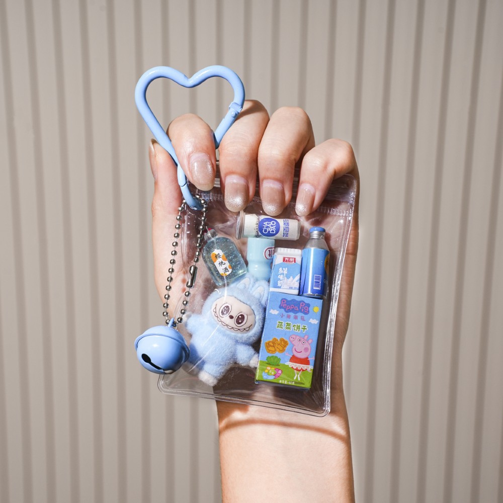 Original Flocked Mini Labubu Cute Baby Walking Bag School Bag Pendant Cute Keychain Gashapon Bag