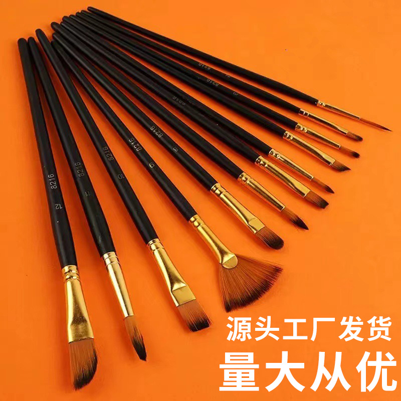 Набор из 12 нейлоновых кистей для гуаши, акварели, масляной живописи для студентов, акриловые кисти, кисти из волчьей шерсти