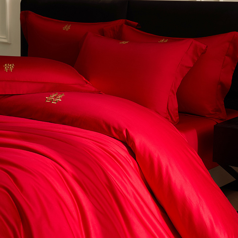 Class A New High-grade Xinjiang Long-staple Cotton Wedding Four-piece Set Pure Cotton Quilt Cotton Red Wedding Dragon and Phoenix Quilt Cover