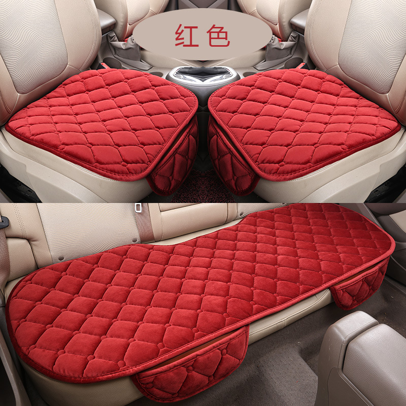 Cross-car seat cushion car cushion winter plush half bag no backrest three-piece set tie-free non-slip thick seat cushion warm-keeping single piece