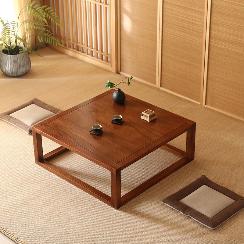 Elm Bay Window Small Coffee Table Solid Wood Kang Table Japanese Tatami Coffee Table Low Table Square Table Simple Tea Table Ground Changli