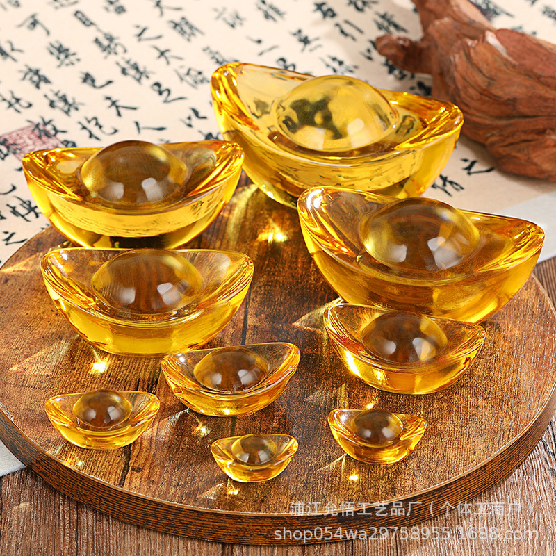 Стеклянные маленькие слитки, оптовая продажа, большие цитриновые слитки, подарки для привлечения богатства, украшения для дома, кристаллические маленькие слитки