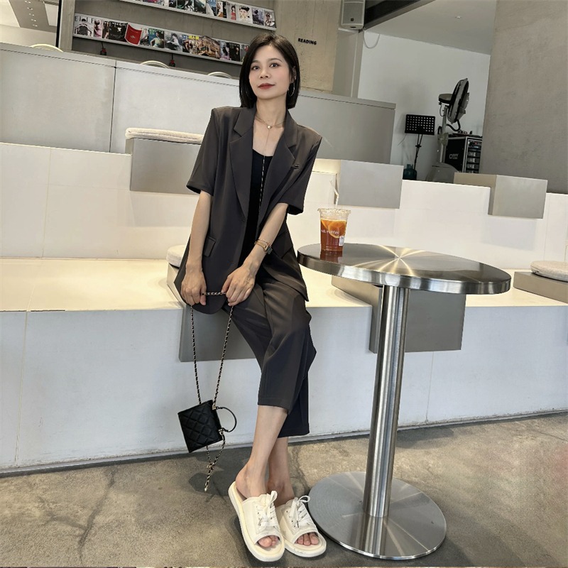 2649 plus size women's suit jacket women's Korean style chubby girl Summer new thin casual cropped pants suit commuter