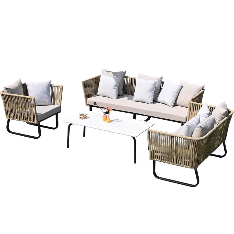 Nordic Outdoor Sofa Patio Terrace Balcony Rattan Chair Sofa Combination Three-seater Rattan Sofa Outdoor Rattan Furniture