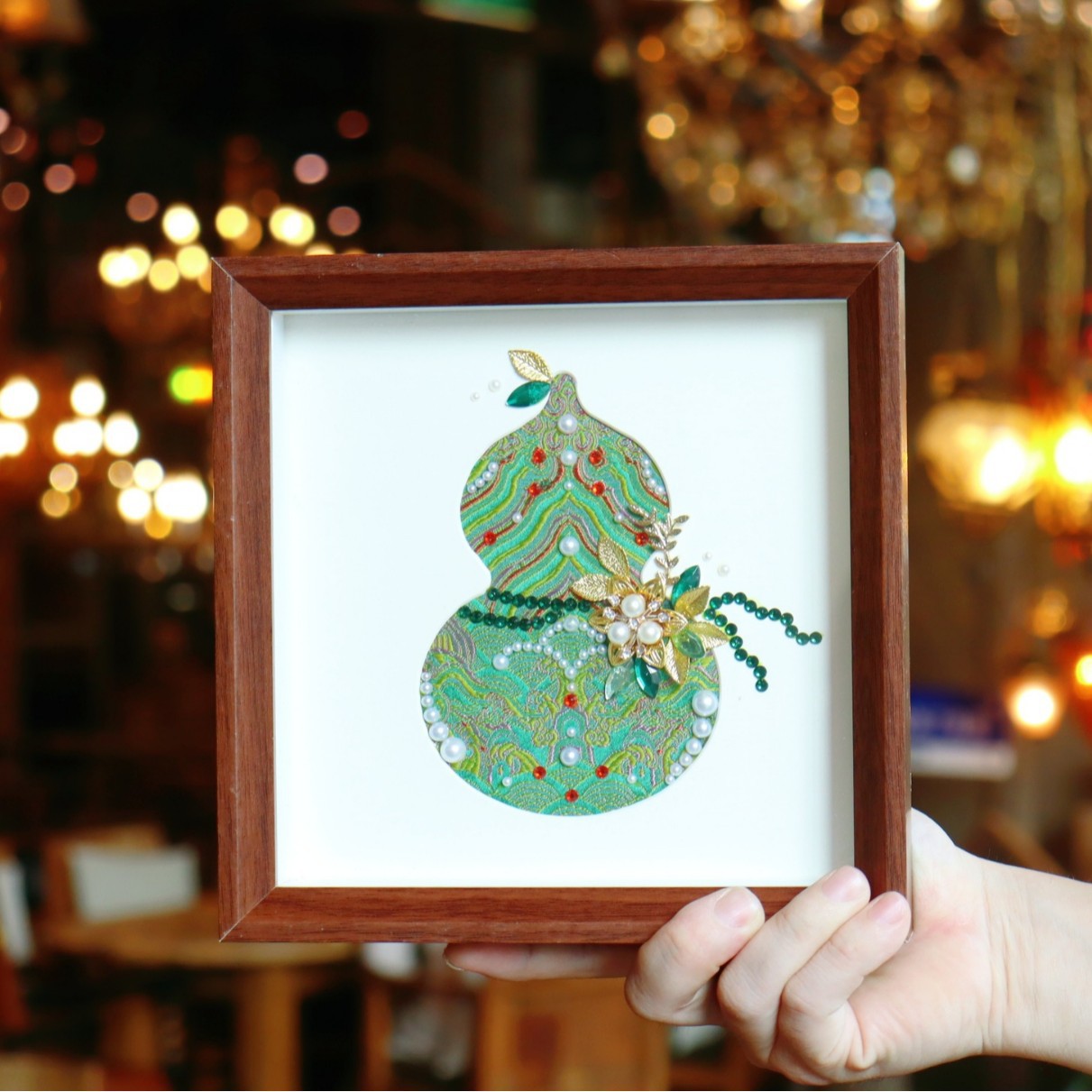 Imitation Song Dynasty Brocade Pearl Painting DIY Material Kit with Rhinestones, New Chinese Style Decorative Photo Frame Painting Ornament for Team Building DIY