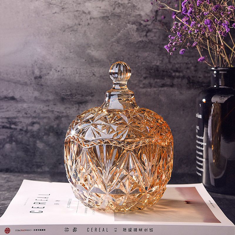 European-style Electroplated Colored Glass Storage Jar Water Candy Jar Dried Fruit Snacks Storage Jar Square Storage Zero Capacity