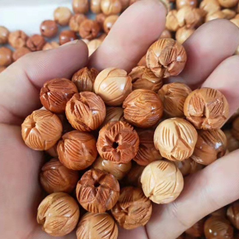 Peach Wood Lotus beads loose beads wholesale carved lotus peach wood jewelry handmade crafts Chinese peach wood ornaments