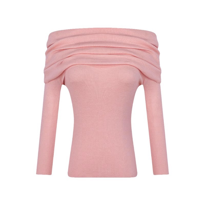 Lazy Style off-Shoulder Clavicle Shoulder Knitted Sweater Short Gentle Style Slim-Fit Slimming Long-Sleeved Base-Layer Shirt Top