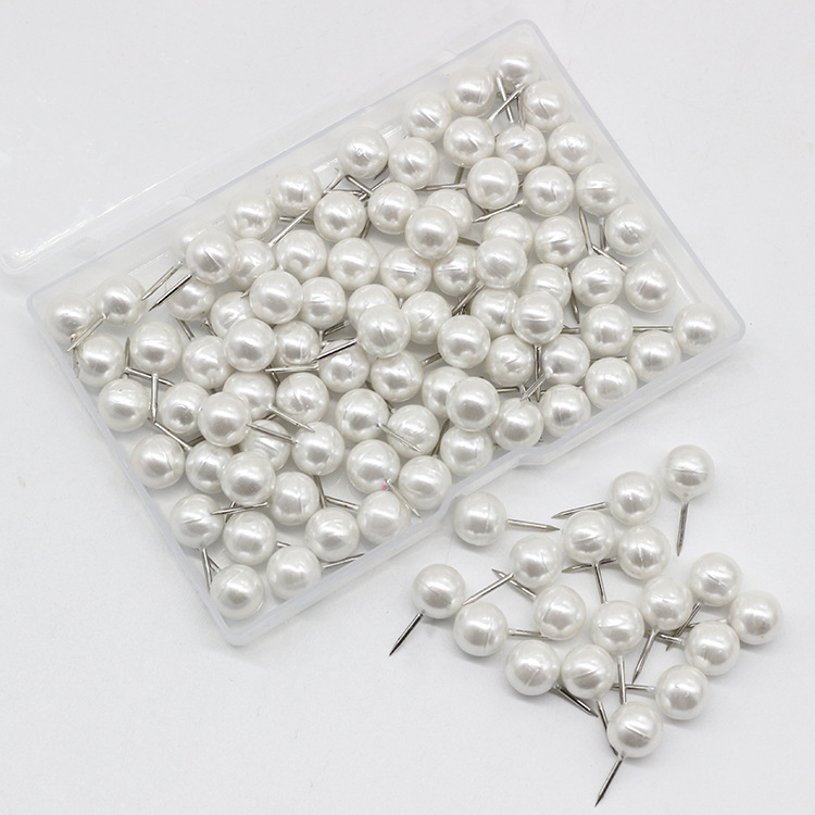 Bulk Pearlescent White Ball I-Shaped Nails DIY Photo Wall Positioning Nails Map Marking Nails Office Message Fixed Nails