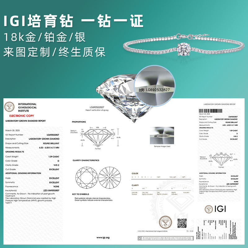 Factory Direct 18K Gold Custom Gift Diamond-Set New S925 Silver Non-Fading Sweet Style Igi Cultured Diamond Bracelet