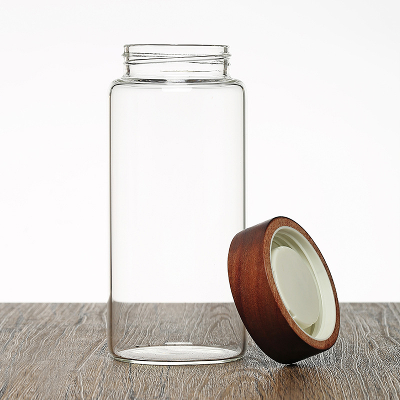 Acacia Wood Storage Jar for Daily Use High Borosilicate Transparent Tangerine Peel Jar with Lid Glass Storage Jar Sealed Glass Jar