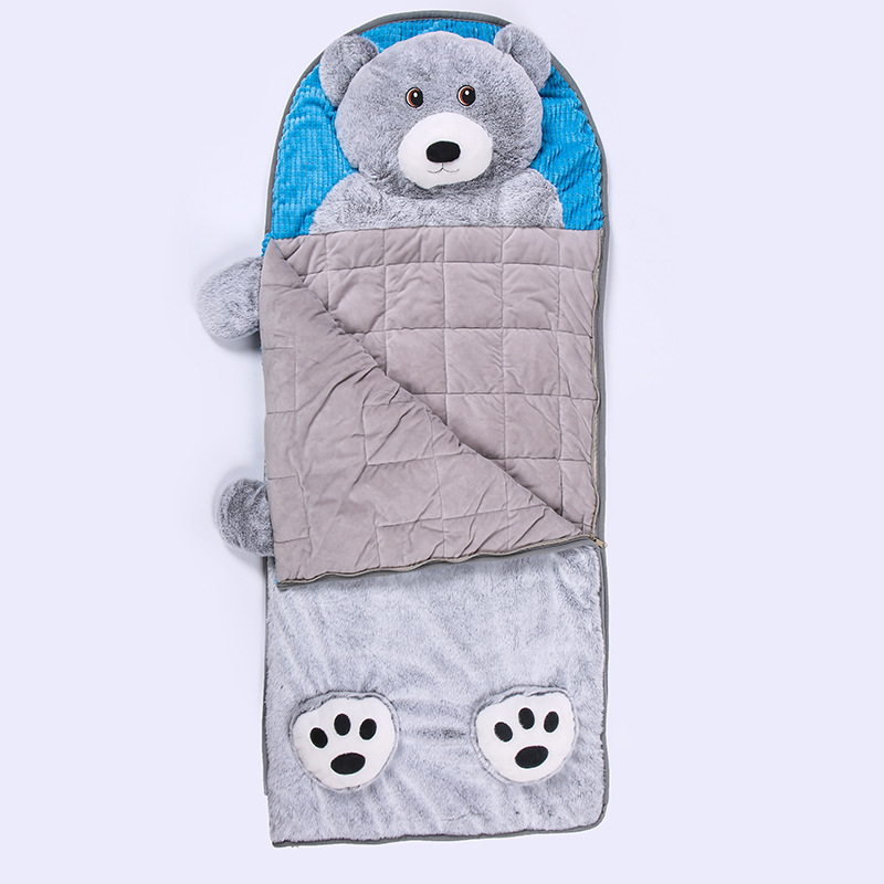2024 Cross-Border Children's Sleeping Bag Polar Bear Cartoon Flannel Warm and Thickened Nap Anti-Kick Quilt with Soft Zipper
