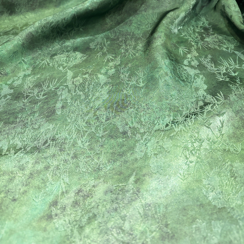 Cold March Jacquard Fragrant Cloud Gauze Fabric National Style Cheongsam Dress Clothing Silk Fabric Green Flower Dill Han Dynasty