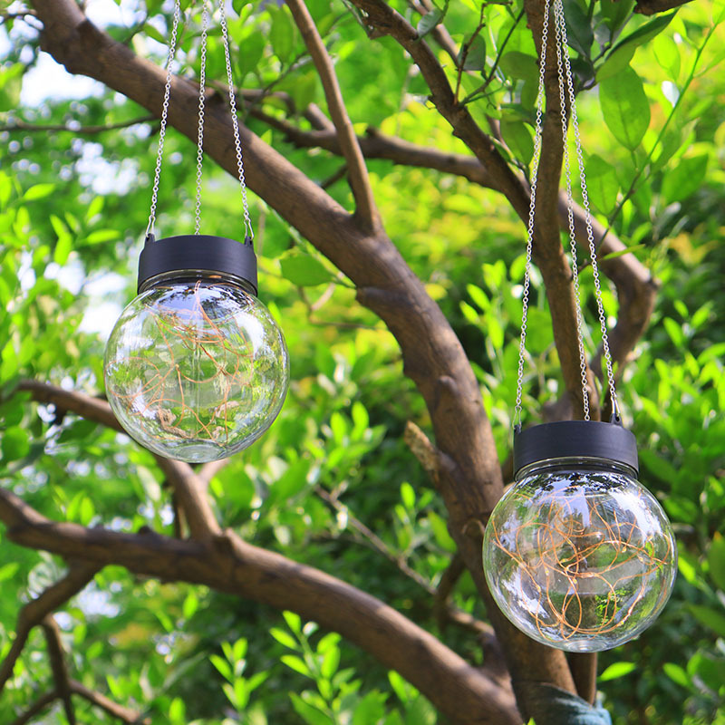 New solar ball copper wire hanging lamp outdoor LED small chandelier lawn garden courtyard villa decorative lamp