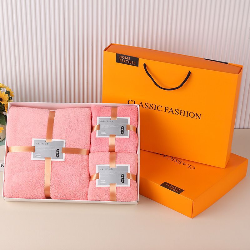 Coral fleece towel gift box high density absorbent bath towel gift suit business company three-piece explosion in stock