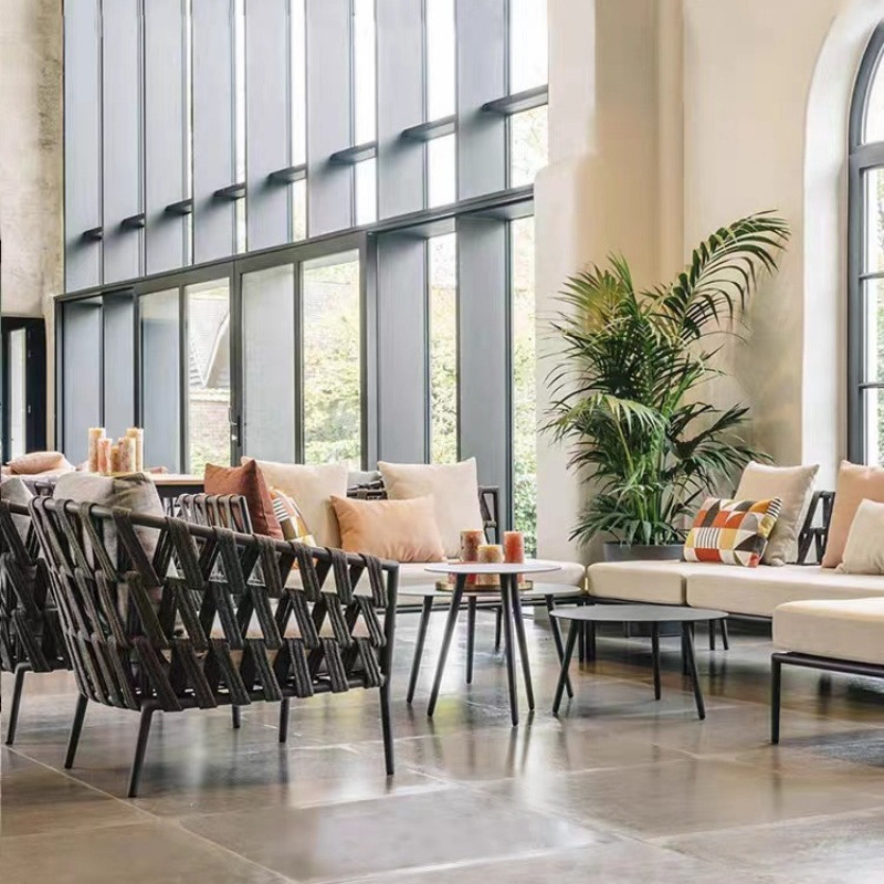 Simple Outdoor Rattan Sofa Courtyard Outdoor Garden Villa Rope Sofa Chair Combination Hotel Balcony Outdoor Chair