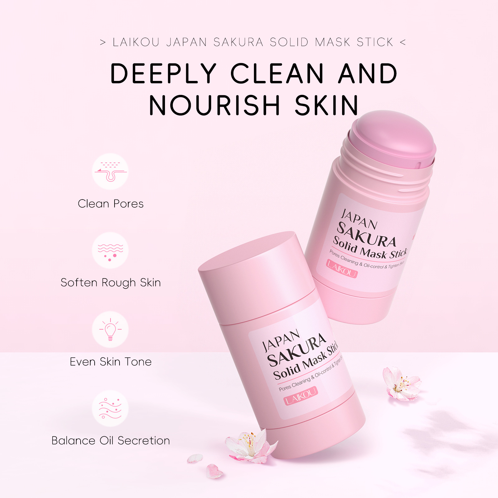 Cross-border new Lecko cherry blossom solid mask stick 45g coated mask mud clean skin cross-border mud stick