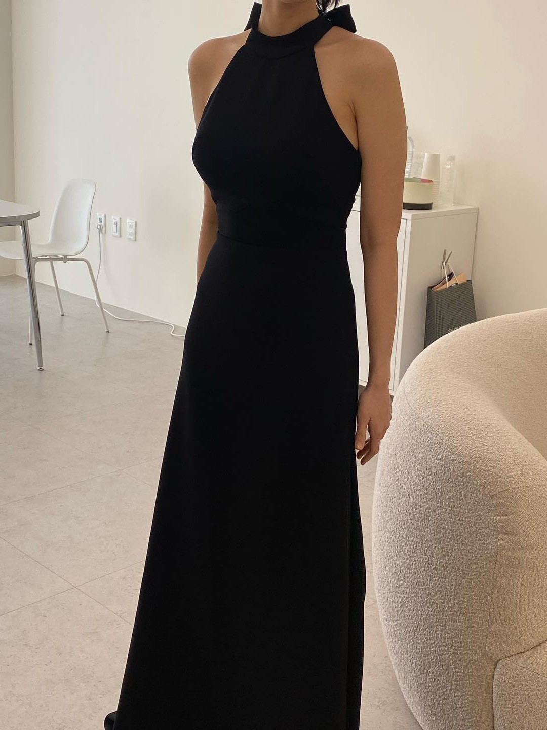 Korean Hepburn Style Evening Dress Birthday Party Elegant Ceremony Host Halterneck Backless Black Fishtail Small Tail