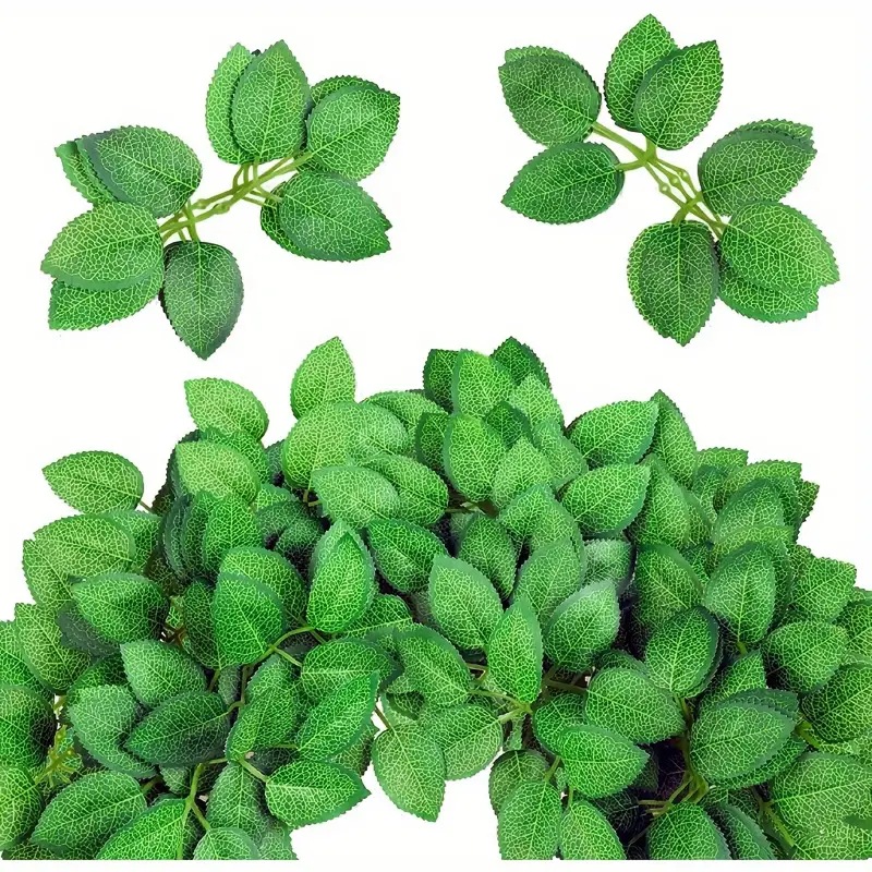 Симуляция шелкографической печати на пересечении границ, розовые листья, две вилки, 6 зеленых листьев, аксессуары для шелковых цветов, лезвие, аксессуары для DIY аранжировки цветов