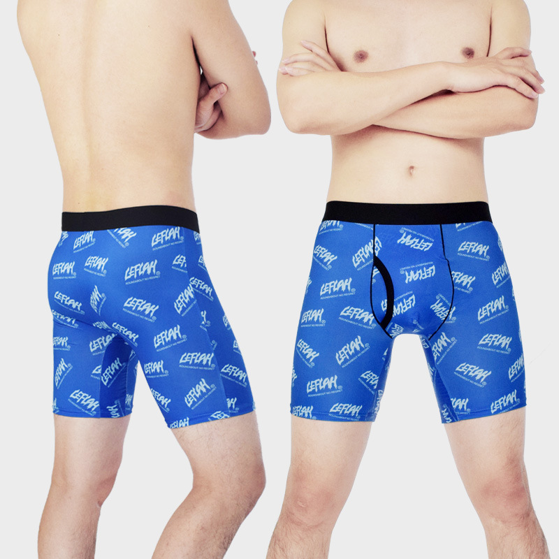 Men's Ice Silk Long Anti-Abrasion Leg Panties Men's Quick-Dry Open Mouth High Elastic Sports Running Plus Size Boxer Panties