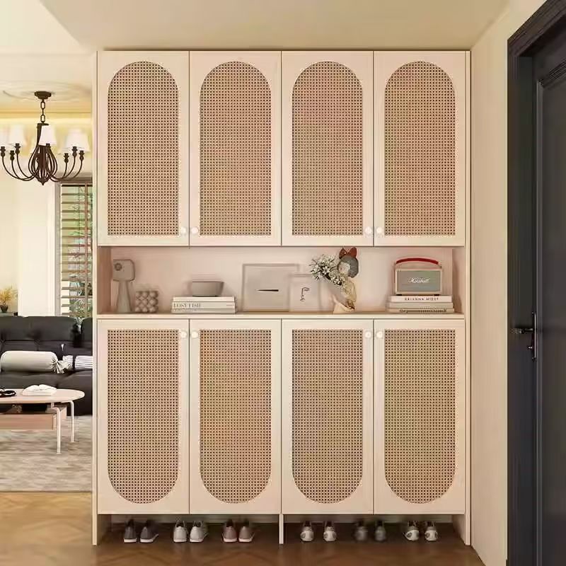 [Simple and Elegant] Entry Shoe Cabinet, Retro Nanyang Style Rattan Breathable Partition Cabinet, Entrance Cabinet, French Mid-Century Style