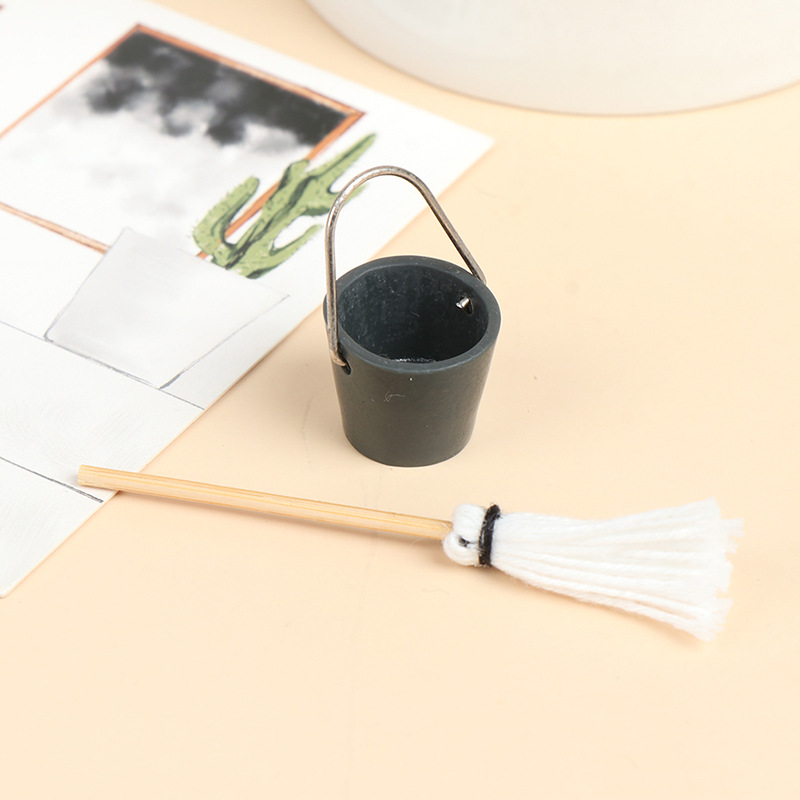 Миниатюрная модель кукольного домика, реквизит, ведро и швабра в комплекте