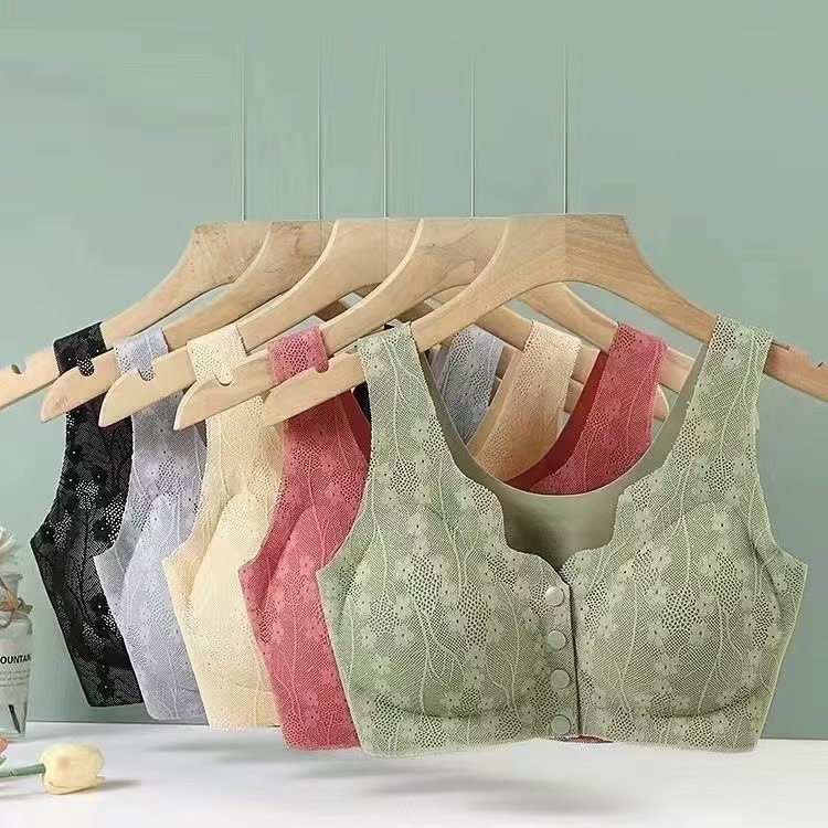 Middle-aged and Elderly Mothers Front Open Buckle Bra No Steel Ring with Chest Pad to Recover Auxilis Vest-style plus size No-mark Bra Underwear