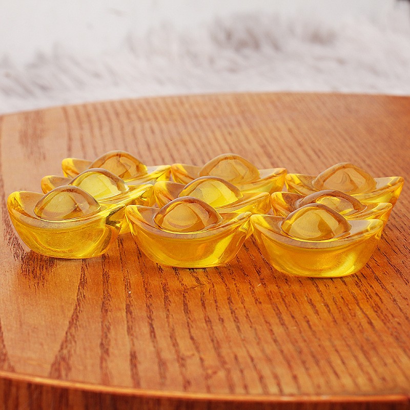 Glass Small Ingot with Dragon Pattern, Glass Treasure Bowl, Home Decoration, Housewarming Gift, Citrine Ingot
