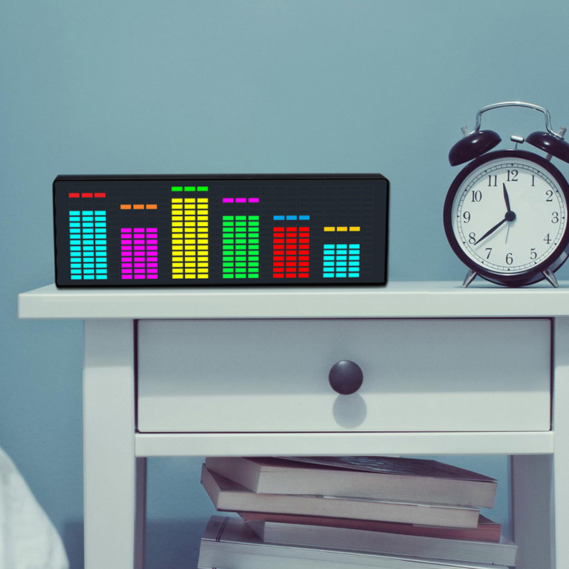 Colorful LED Music Spectrum Digital Clock Voice-activated Rhythm Light 1624RGB Sound Pickup Atmosphere Level Indicator