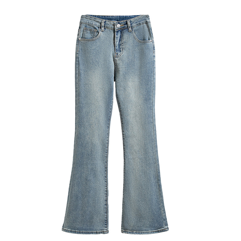 Real Shot Slim Look Micro Lar Jeans Women's Autumn New plus size chubby girl Pear Shape High Waist Elastic Horn Pants