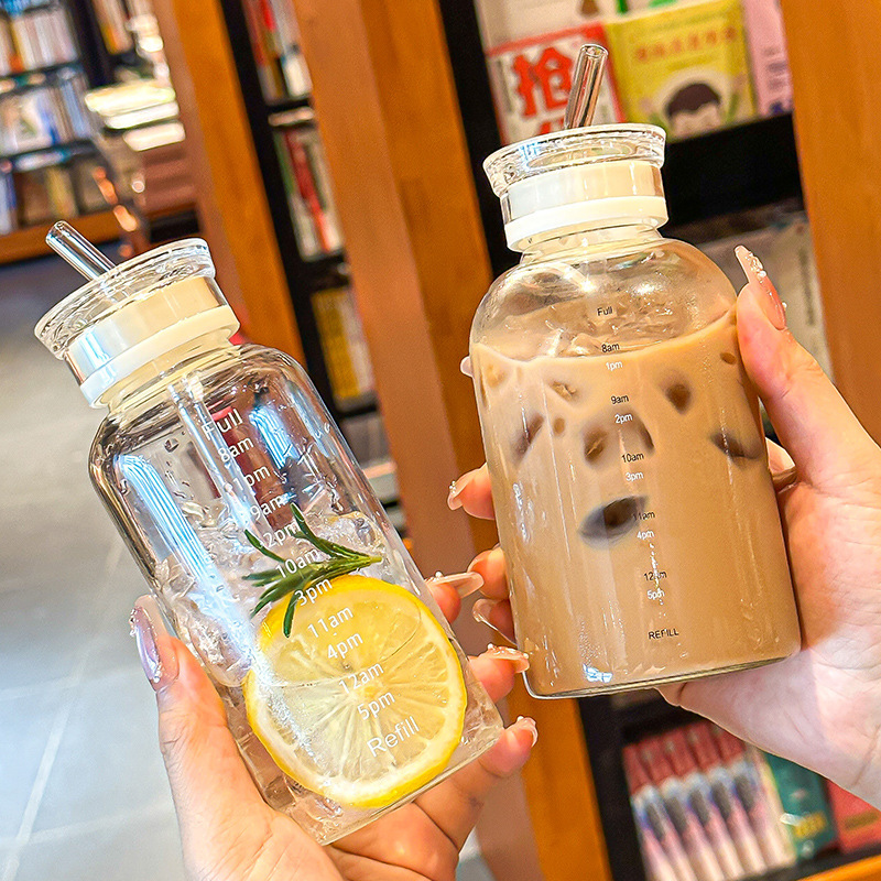 High Borosilicate Graduated Water Cup, Simple Glass Straw Cup, Large Capacity Tumbler, Popular Ins High-Value Beverage Bottle