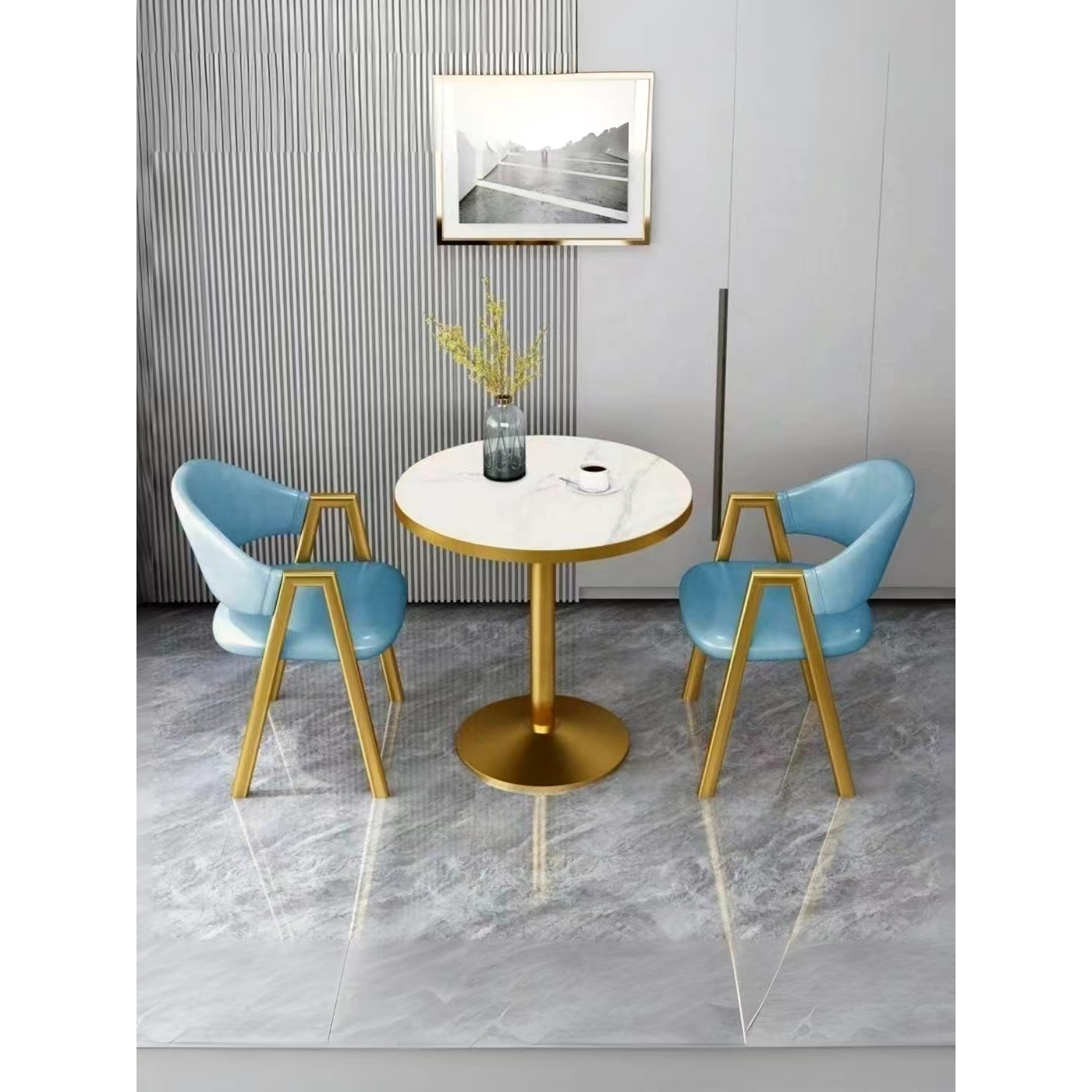 ✅ Scandinavian Style Negotiation Reception Round Table and Chair Combination Small Apartment Balcony Leisure Reception Milk Tea Shop Sales Office Small Round