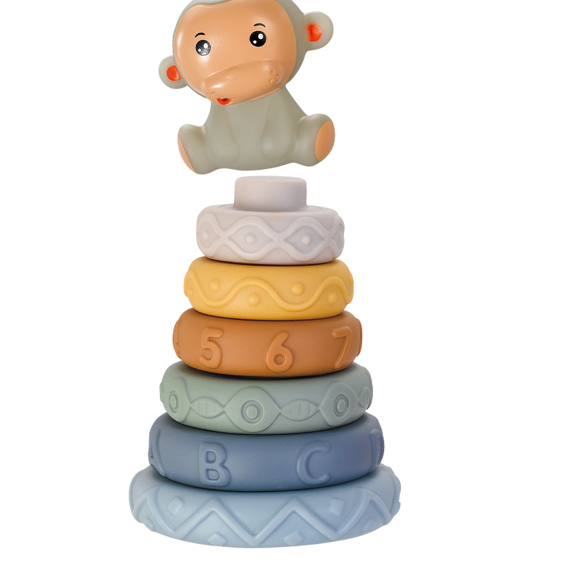 Cross-Border Infant Multi-Layer Soft Rubber Jenga Building Blocks Rainbow Circle Pinch Teether Children's Early Education Cognitive Toys