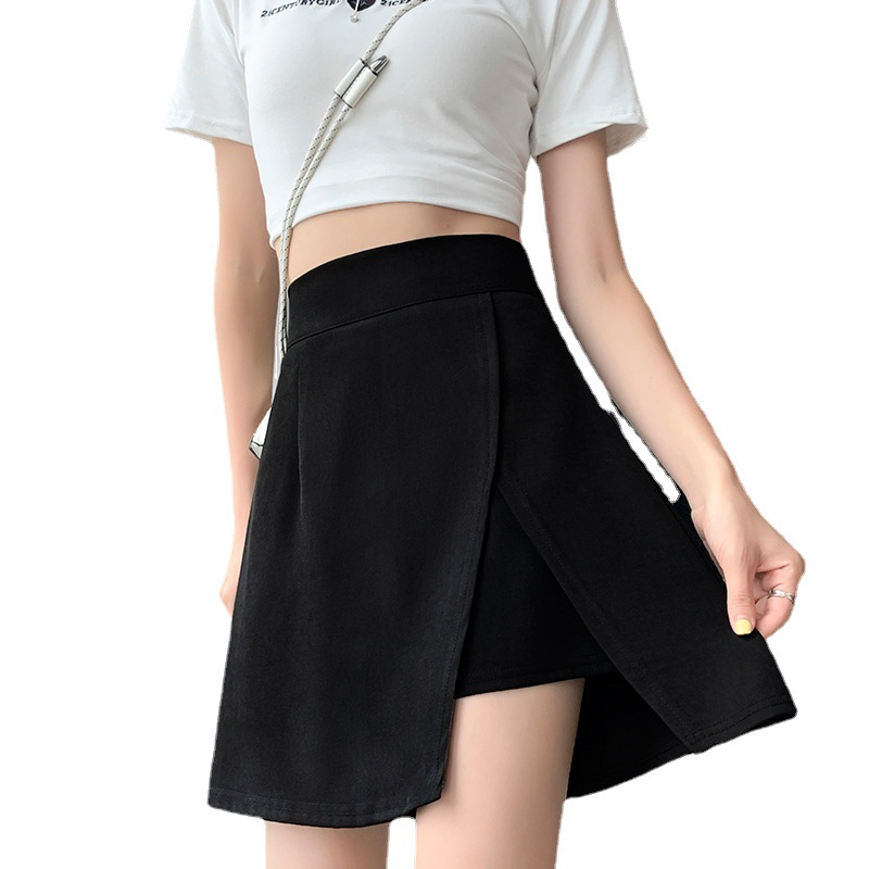 Skirt Fat Pleated Summer Women's A-Line Skirt Slimming Look Slightly Fat Slit Skirt 2025 High Waist Large Size Black Hip Covering