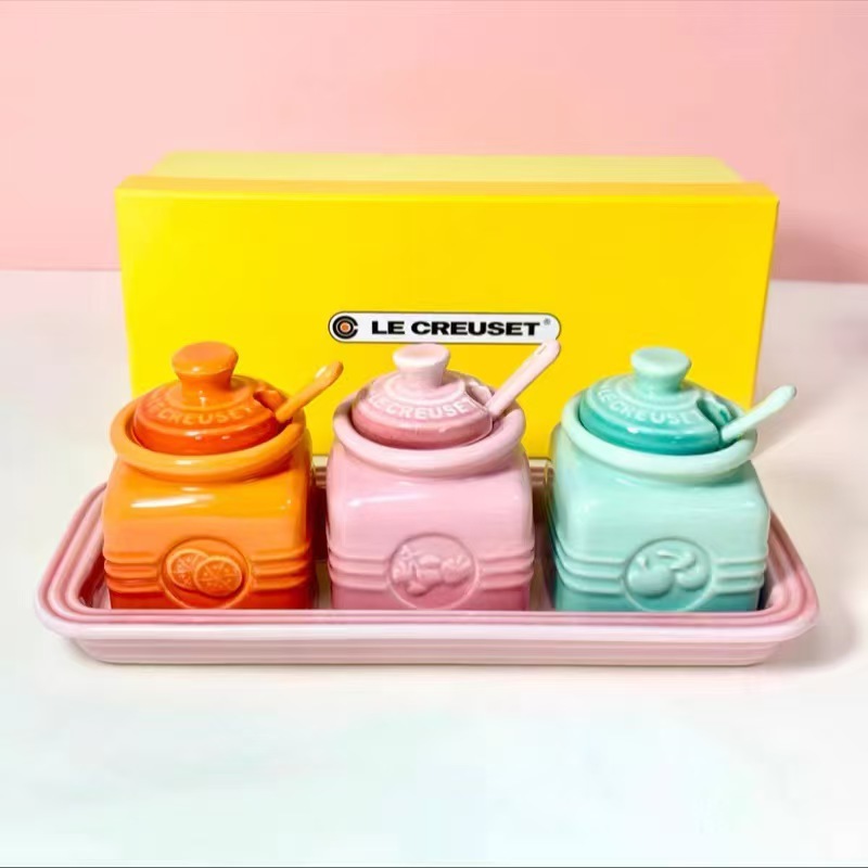 Kucai le creuset Kitchen Household Ceramic Seasoning Jar with Spoon Gift Box Seasoning Bottle Salt Jar Sugar Jar