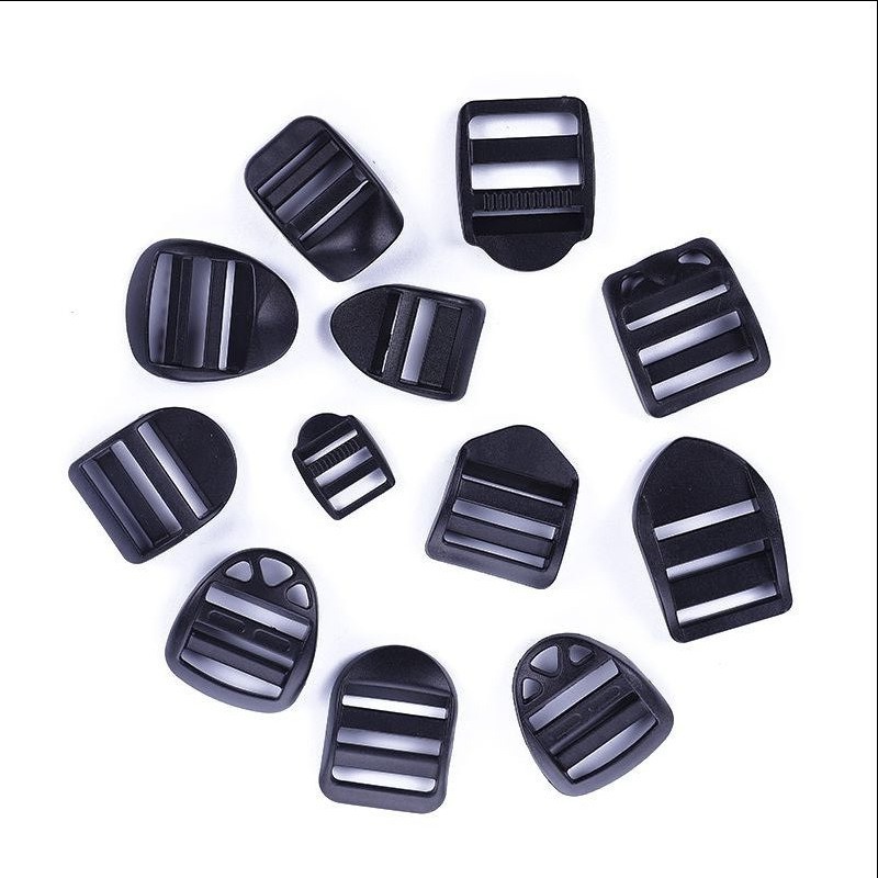 Hardware Luggage Buckle Pom Black Plastic Trapezoidal Adjustment Backpack Schoolbag Buckle Webbing Flat Four-Speed Mesh Button