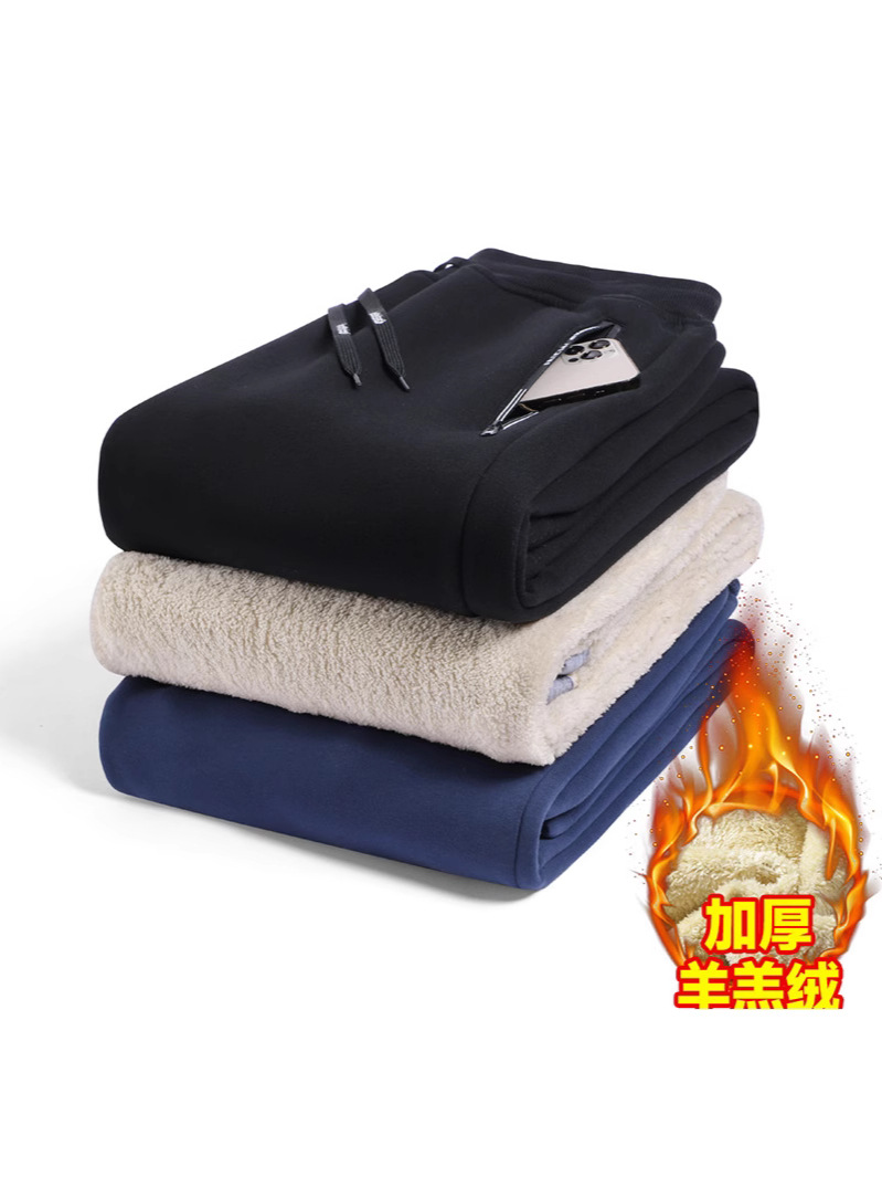 Cross-border fleece-lined Thickened Lamb Fleece Sweatpants Flat Mouth Straight Beveled Pants Fashion Casual Sports Pants