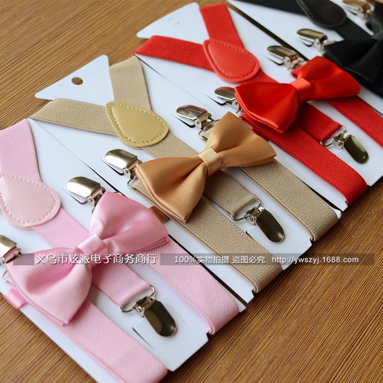6.1 Table Performance Bow Tie Suspenders Set Boys and Girls Children's Strap Clip Spring and Autumn Baby Suspenders Clip