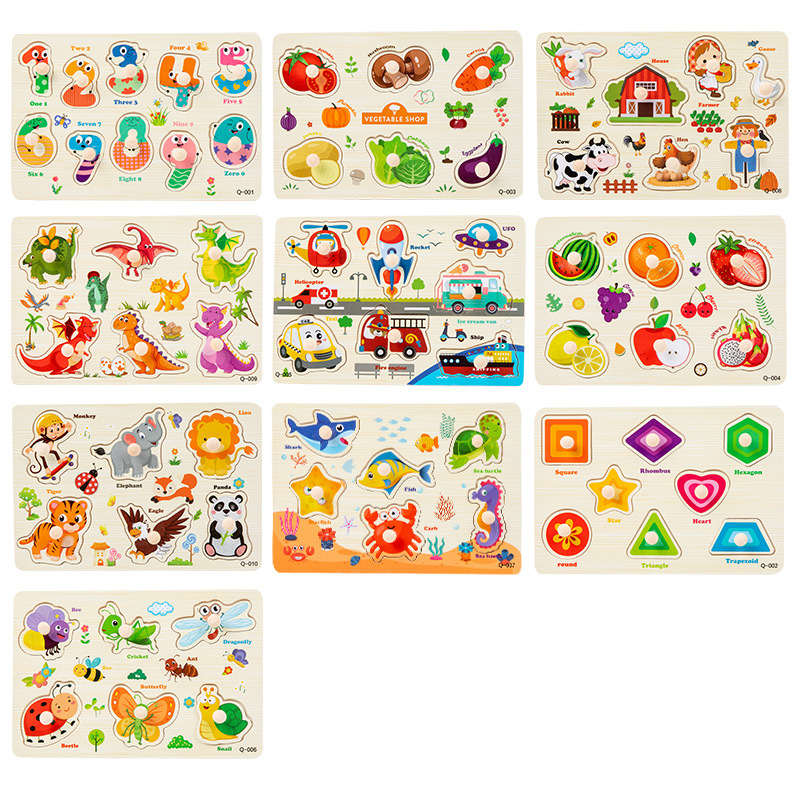 Montessori Early Education Hand Grasping Board Puzzle Building Blocks Children's Shape Matching Panels Baby Puzzle Mushroom Nails Wooden Toys