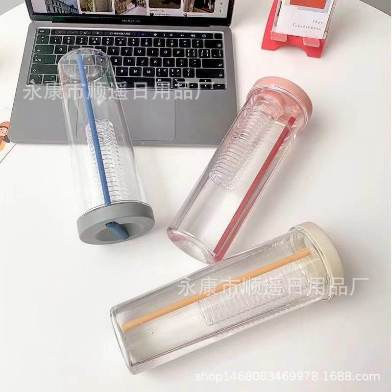 Student Couple High-Profile Internet Celebrity Juice Flower Tea Cup Summer Plastic Water Cup Student Straw Cup Wholesale