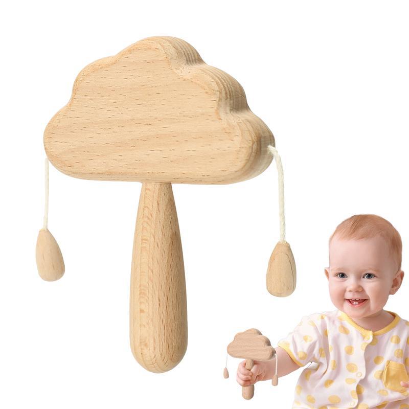 Newborn baby beech wood cloud rattle toy can chew wooden rattle 0-1-3 years old full moon hundred days gift