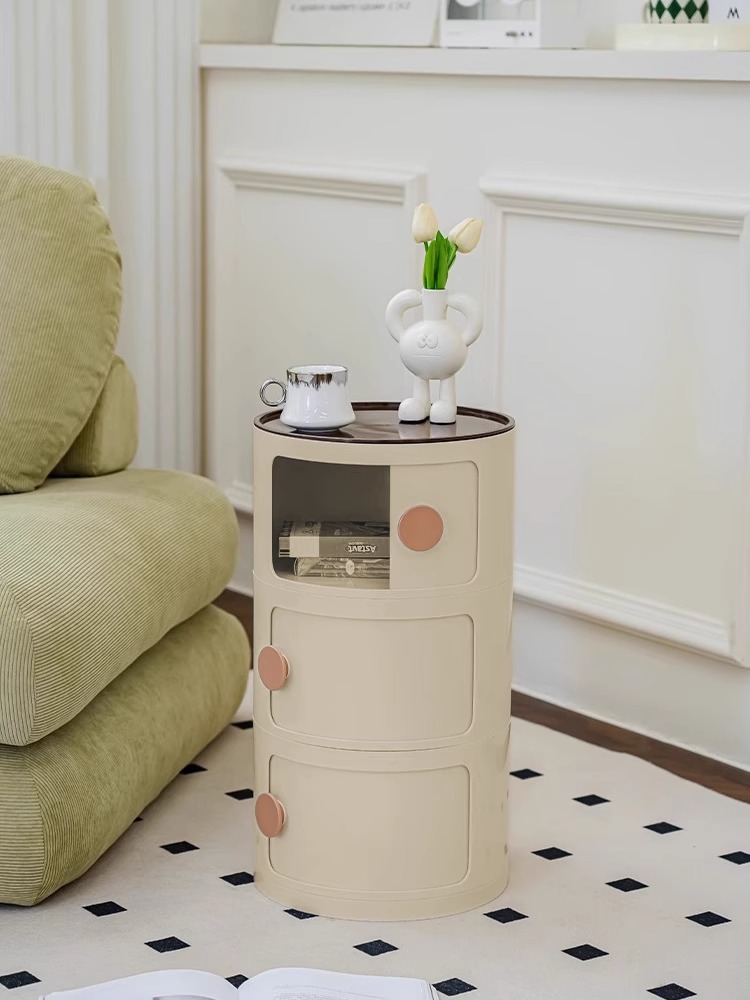 Cream Style Creative Module Bedside Table Round Storage Bedside Cabinet Children's Bedroom Simple Storage Narrow Side Cabinet