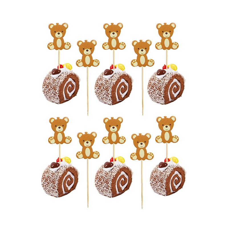 Bear card creative bamboo stick fruit stick disposable dessert cake fruit plate party decoration sign fruit fork